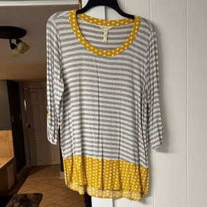Matilda Jane Gray Stripe and Yellow Polka Dot Long Sleeve Top